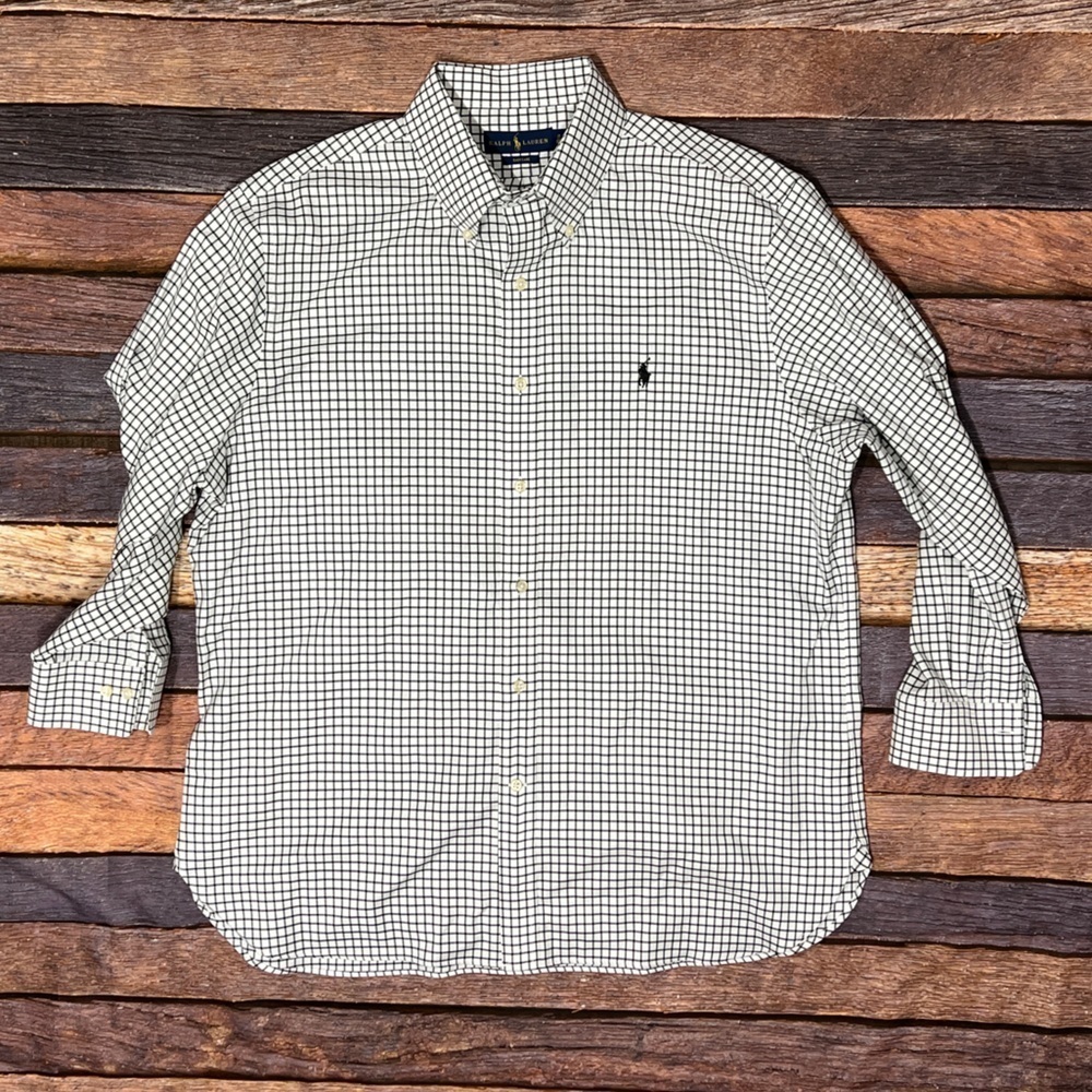 Ralph Lauren Blue Shirt Checkered Long Sleeve Button Down Easy Care Shirt